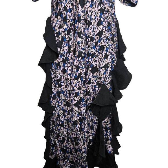 Brogger Dress Ruffle-Trim Floral Size Medium Black Pin Blue - Picture 7 of 12